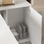 Bureau d'ordinateur d'angle en forme de L de 140 cm avec tiroirs et armoire fermée – Blanc, pour 1 personne