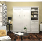 Lit escamotable grand modèle (84" l.) avec organisateur de penderie et tiroirs, blanc/marron Toscane – Couchage simple