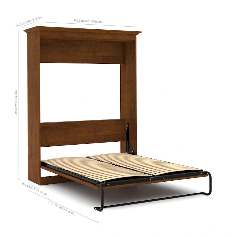 Lit escamotable grand modèle (84" l.) avec organisateur de penderie et tiroirs, blanc/marron Toscane – Couchage simple