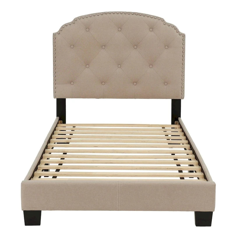 Light Brown / Charcoal / Light Grey Button-Tufted Platform Twin Bed Frame – Single