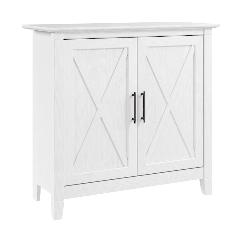Meuble de rangement à 2 portes de style ferme avec motifs en X et étagère réglable – Gris Cape Cod / Gris délavé / Chêne blanc pur, pour 1 personne