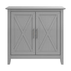 Meuble de rangement à 2 portes de style ferme avec motifs en X et étagère réglable – Gris Cape Cod / Gris délavé / Chêne blanc pur, pour 1 personne