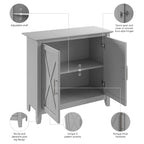 Meuble de rangement à 2 portes de style ferme avec motifs en X et étagère réglable – Gris Cape Cod / Gris délavé / Chêne blanc pur, pour 1 personne