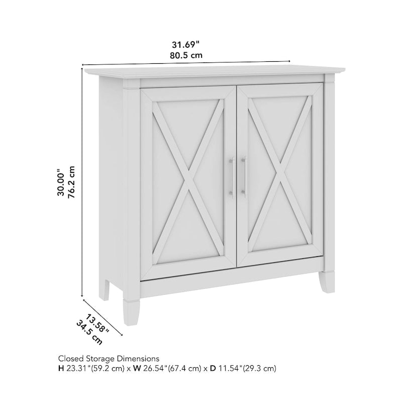 Meuble de rangement à 2 portes de style ferme avec motifs en X et étagère réglable – Gris Cape Cod / Gris délavé / Chêne blanc pur, pour 1 personne