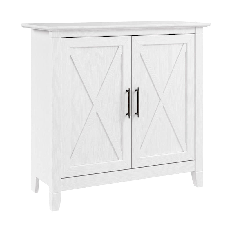 Meuble de rangement à 2 portes de style ferme avec motifs en X et étagère réglable – Gris Cape Cod / Gris délavé / Chêne blanc pur, pour 1 personne