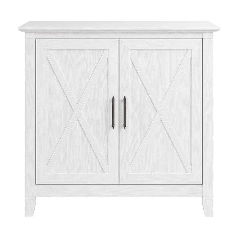 Meuble de rangement à 2 portes de style ferme avec motifs en X et étagère réglable – Gris Cape Cod / Gris délavé / Chêne blanc pur, pour 1 personne