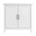 Meuble de rangement à 2 portes de style ferme avec motifs en X et étagère réglable – Gris Cape Cod / Gris délavé / Chêne blanc pur, pour 1 personne