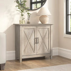 Meuble de rangement à 2 portes de style ferme avec motifs en X et étagère réglable – Gris Cape Cod / Gris délavé / Chêne blanc pur, pour 1 personne