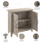 Meuble de rangement à 2 portes de style ferme avec motifs en X et étagère réglable – Gris Cape Cod / Gris délavé / Chêne blanc pur, pour 1 personne
