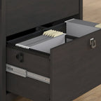 Bureau d'angle en L avec classeur latéral et bibliothèque – Noir vintage, pour 1 personne