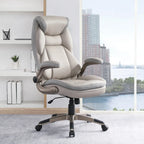 Fauteuil de bureau de direction en cuir reconstitué avec soutien lombaire, inclinaison verrouillable et accoudoirs relevables – Taupe / Noir / Anthracite, pour 1 personne