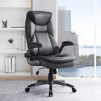 Fauteuil de bureau de direction en cuir reconstitué avec soutien lombaire, inclinaison verrouillable et accoudoirs relevables – Taupe / Noir / Anthracite, pour 1 personne