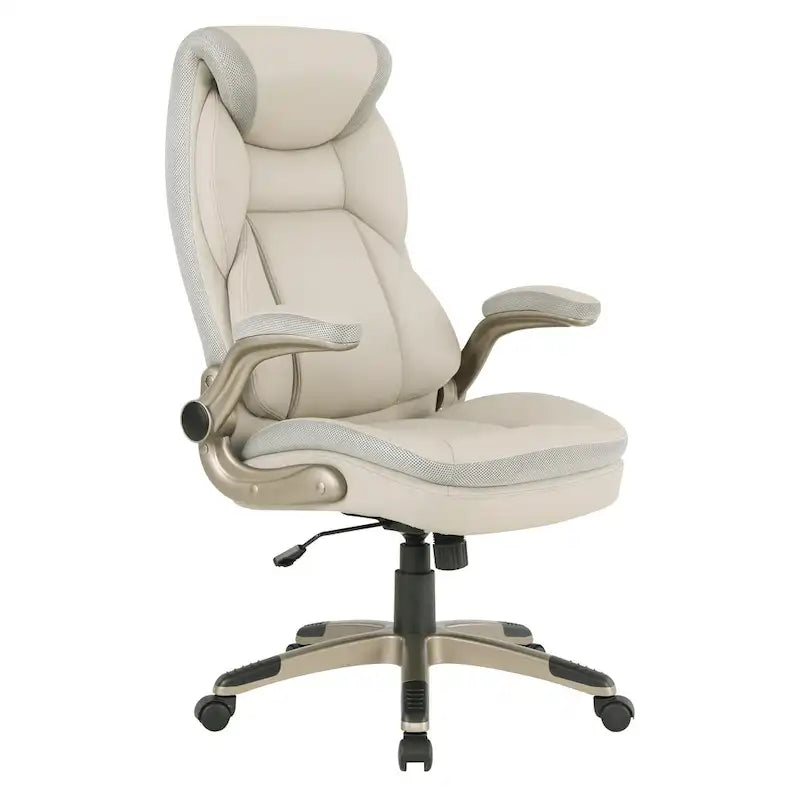 Fauteuil de bureau de direction en cuir reconstitué avec soutien lombaire, inclinaison verrouillable et accoudoirs relevables – Taupe / Noir / Anthracite, pour 1 personne