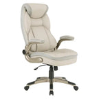 Fauteuil de bureau de direction en cuir reconstitué avec soutien lombaire, inclinaison verrouillable et accoudoirs relevables – Taupe / Noir / Anthracite, pour 1 personne