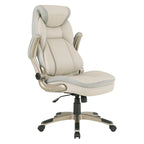 Fauteuil de bureau de direction en cuir reconstitué avec soutien lombaire, inclinaison verrouillable et accoudoirs relevables – Taupe / Noir / Anthracite, pour 1 personne