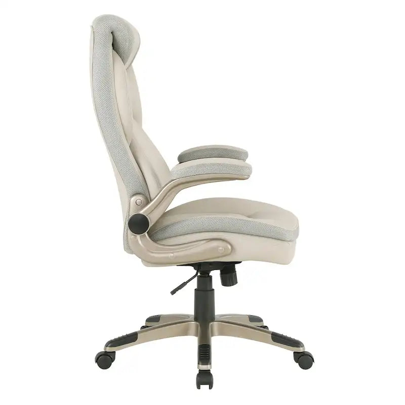 Fauteuil de bureau de direction en cuir reconstitué avec soutien lombaire, inclinaison verrouillable et accoudoirs relevables – Taupe / Noir / Anthracite, pour 1 personne