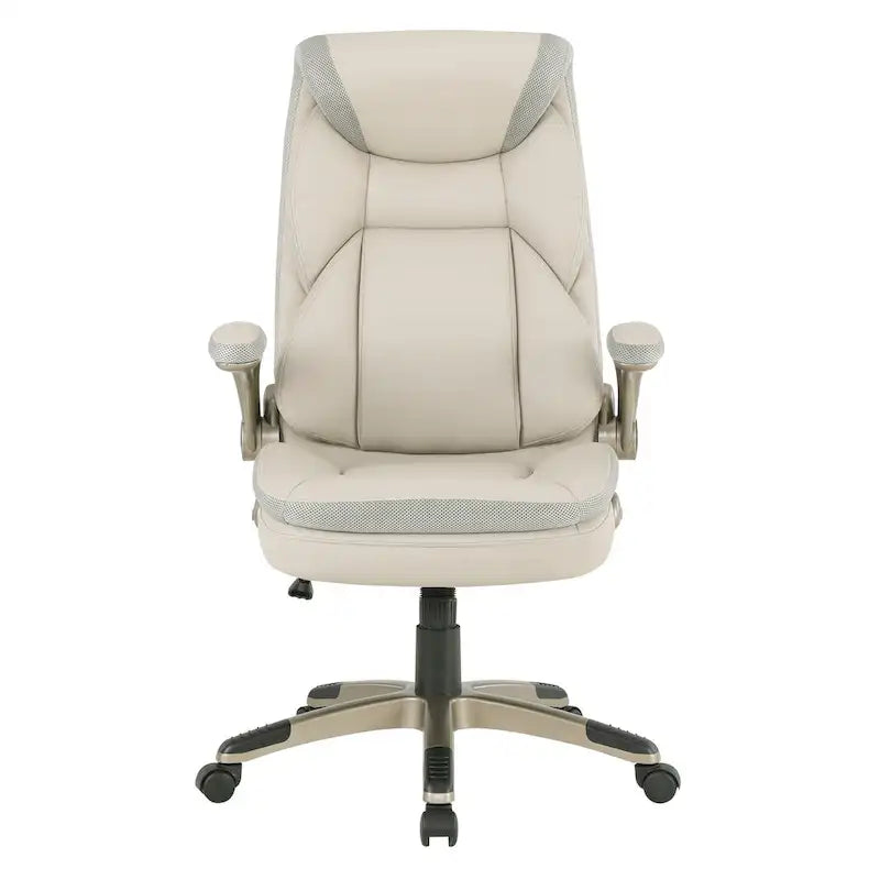 Fauteuil de bureau de direction en cuir reconstitué avec soutien lombaire, inclinaison verrouillable et accoudoirs relevables – Taupe / Noir / Anthracite, pour 1 personne