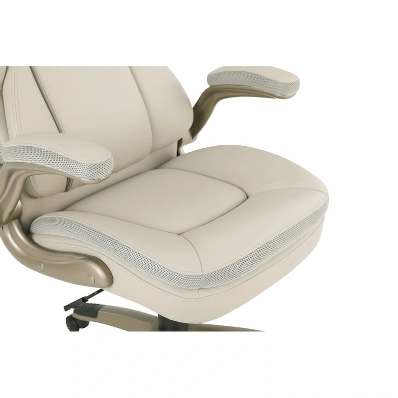 Fauteuil de bureau de direction en cuir reconstitué avec soutien lombaire, inclinaison verrouillable et accoudoirs relevables – Taupe / Noir / Anthracite, pour 1 personne