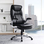 Fauteuil de bureau de direction en cuir reconstitué avec soutien lombaire, inclinaison verrouillable et accoudoirs relevables – Taupe / Noir / Anthracite, pour 1 personne