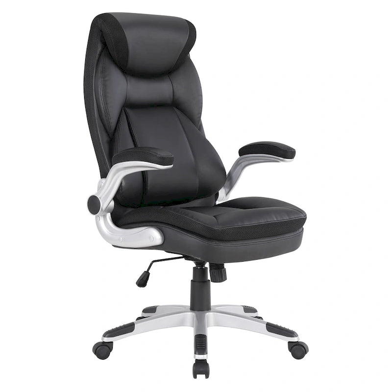 Fauteuil de bureau de direction en cuir reconstitué avec soutien lombaire, inclinaison verrouillable et accoudoirs relevables – Taupe / Noir / Anthracite, pour 1 personne