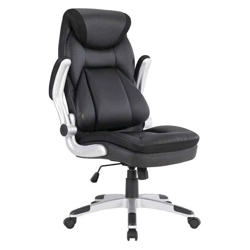 Fauteuil de bureau de direction en cuir reconstitué avec soutien lombaire, inclinaison verrouillable et accoudoirs relevables – Taupe / Noir / Anthracite, pour 1 personne