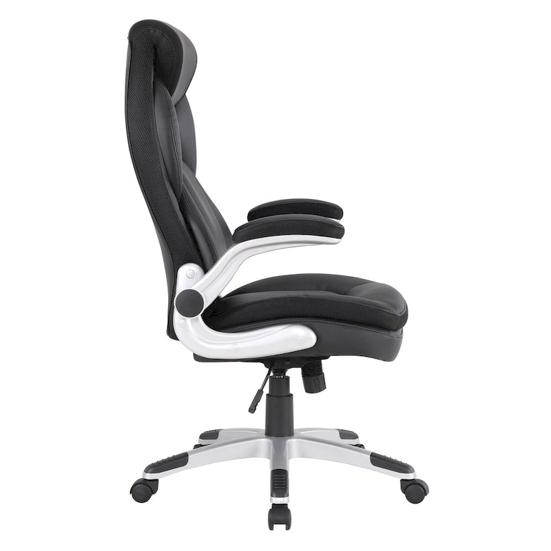 Fauteuil de bureau de direction en cuir reconstitué avec soutien lombaire, inclinaison verrouillable et accoudoirs relevables – Taupe / Noir / Anthracite, pour 1 personne