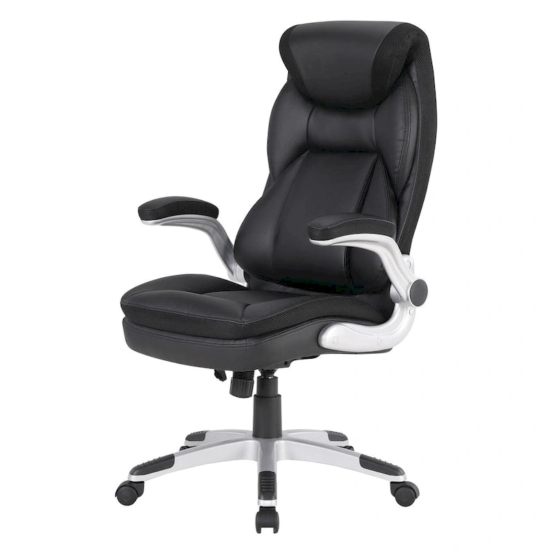 Fauteuil de bureau de direction en cuir reconstitué avec soutien lombaire, inclinaison verrouillable et accoudoirs relevables – Taupe / Noir / Anthracite, pour 1 personne