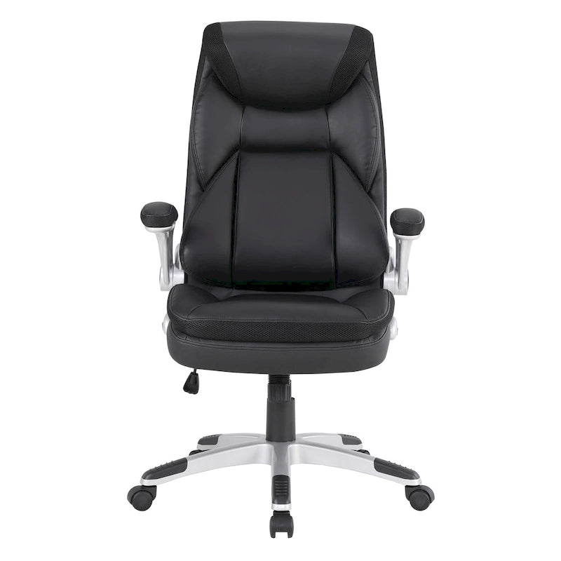 Fauteuil de bureau de direction en cuir reconstitué avec soutien lombaire, inclinaison verrouillable et accoudoirs relevables – Taupe / Noir / Anthracite, pour 1 personne