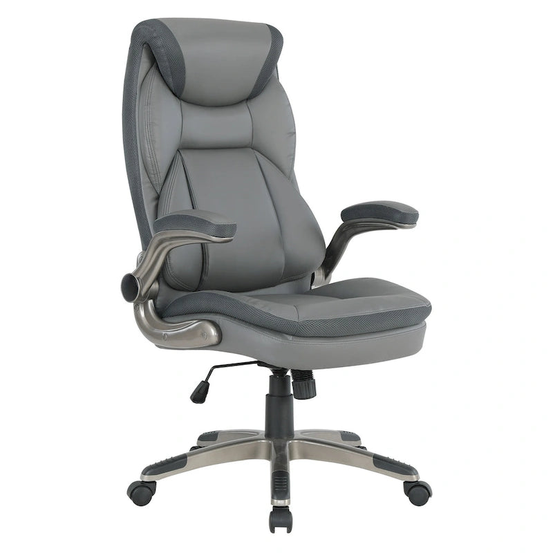 Fauteuil de bureau de direction en cuir reconstitué avec soutien lombaire, inclinaison verrouillable et accoudoirs relevables – Taupe / Noir / Anthracite, pour 1 personne