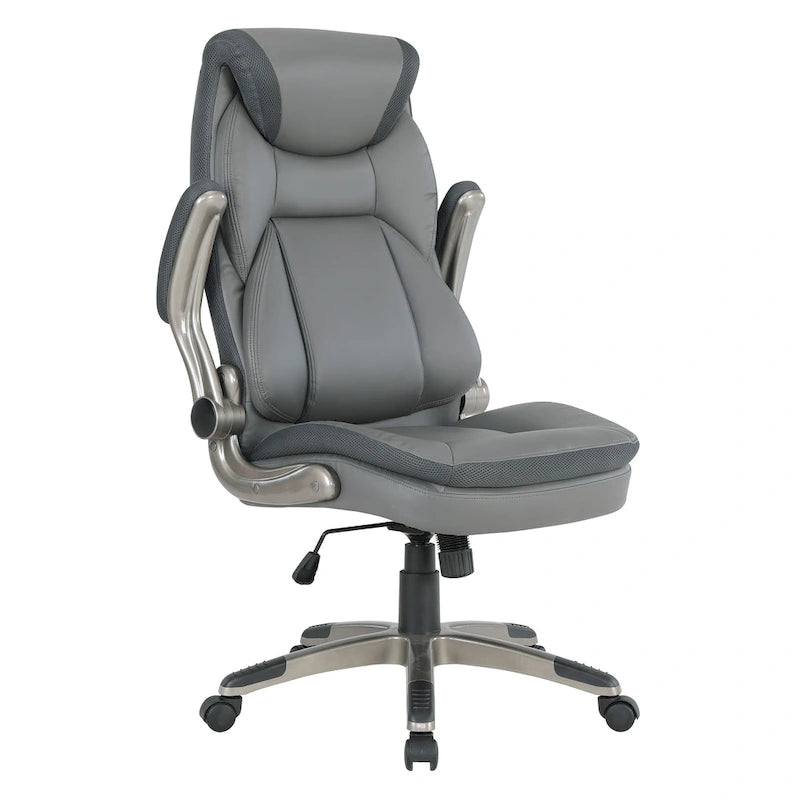 Fauteuil de bureau de direction en cuir reconstitué avec soutien lombaire, inclinaison verrouillable et accoudoirs relevables – Taupe / Noir / Anthracite, pour 1 personne