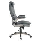 Fauteuil de bureau de direction en cuir reconstitué avec soutien lombaire, inclinaison verrouillable et accoudoirs relevables – Taupe / Noir / Anthracite, pour 1 personne