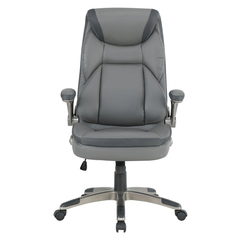 Fauteuil de bureau de direction en cuir reconstitué avec soutien lombaire, inclinaison verrouillable et accoudoirs relevables – Taupe / Noir / Anthracite, pour 1 personne