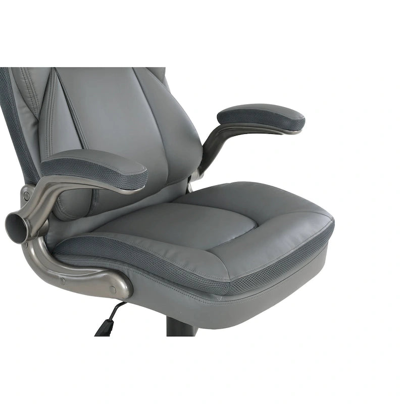Fauteuil de bureau de direction en cuir reconstitué avec soutien lombaire, inclinaison verrouillable et accoudoirs relevables – Taupe / Noir / Anthracite, pour 1 personne