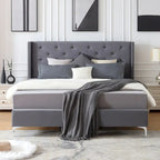 Cadre de lit plateforme capitonné en velours noir / bleu / gris / beige – California King, 2 personnes