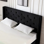 Cadre de lit plateforme capitonné en velours noir / bleu / gris / beige – California King, 2 personnes