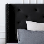 Cadre de lit plateforme capitonné en velours noir / bleu / gris / beige – California King, 2 personnes
