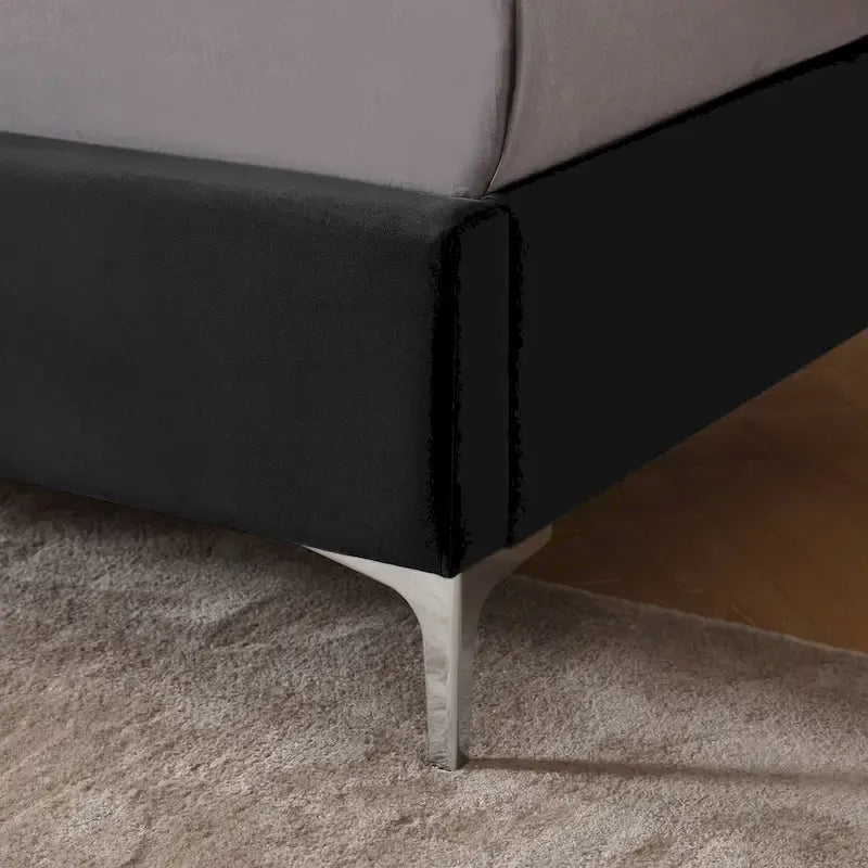 Cadre de lit plateforme capitonné en velours noir / bleu / gris / beige – California King, 2 personnes