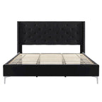 Cadre de lit plateforme capitonné en velours noir / bleu / gris / beige – California King, 2 personnes