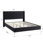 Cadre de lit plateforme capitonné en velours noir / bleu / gris / beige – California King, 2 personnes