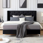 Cadre de lit plateforme capitonné en velours noir / bleu / gris / beige – California King, 2 personnes