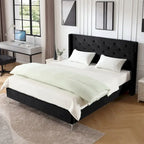 Cadre de lit plateforme capitonné en velours noir / bleu / gris / beige – California King, 2 personnes