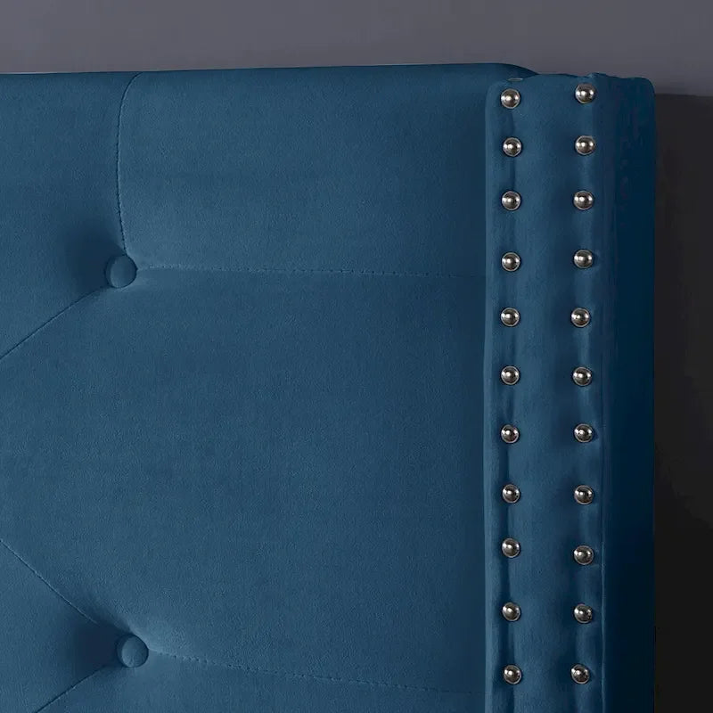 Cadre de lit plateforme capitonné en velours noir / bleu / gris / beige – California King, 2 personnes