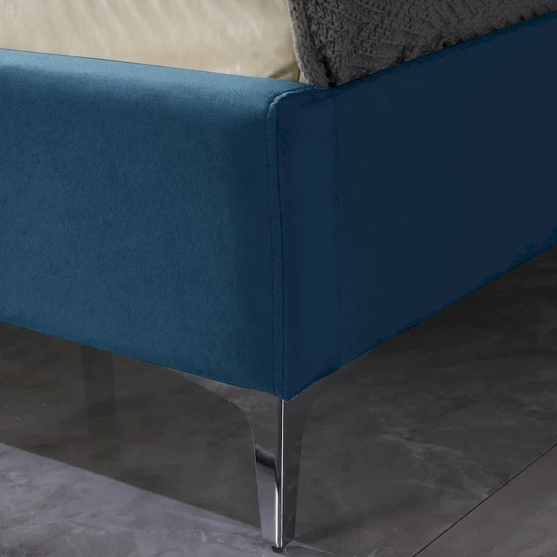 Cadre de lit plateforme capitonné en velours noir / bleu / gris / beige – California King, 2 personnes