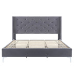 Cadre de lit plateforme capitonné en velours noir / bleu / gris / beige – California King, 2 personnes