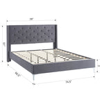 Cadre de lit plateforme capitonné en velours noir / bleu / gris / beige – California King, 2 personnes