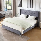 Cadre de lit plateforme capitonné en velours noir / bleu / gris / beige – California King, 2 personnes