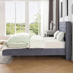 Cadre de lit plateforme capitonné en velours noir / bleu / gris / beige – California King, 2 personnes