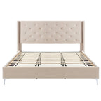 Cadre de lit plateforme capitonné en velours noir / bleu / gris / beige – California King, 2 personnes