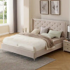 Cadre de lit plateforme capitonné en velours noir / bleu / gris / beige – California King, 2 personnes