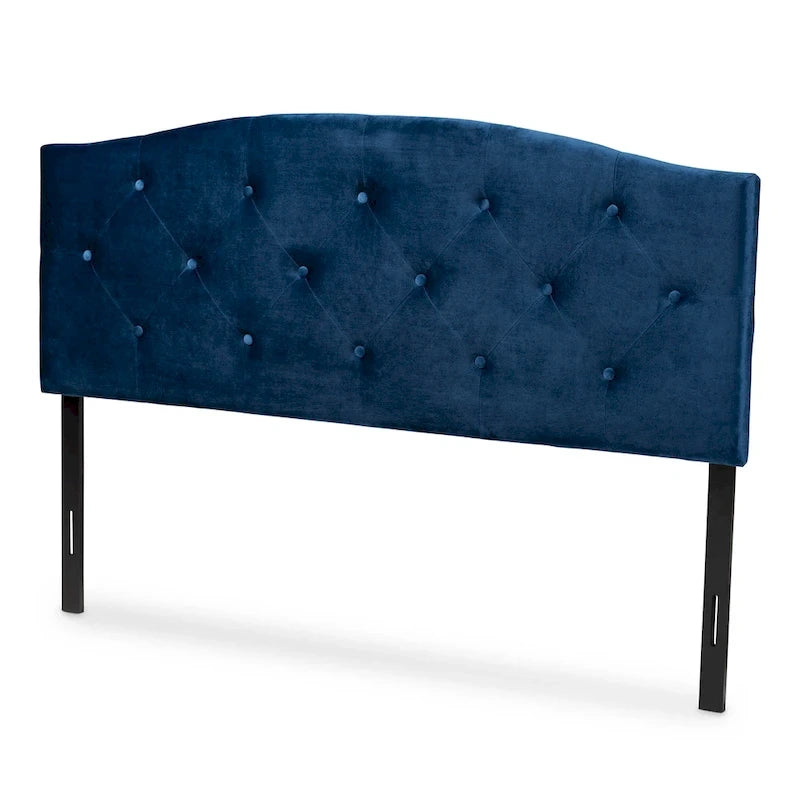Navy Blue Arched Velvet Button-Tufted Headboard – Full / Queen / King